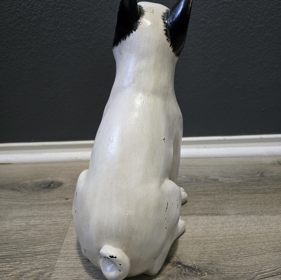 Vintage DOG PUPPY STATUE Chalkware Boston Terrier Black And White 15 Inches Tall